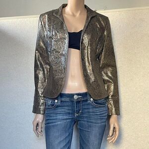 Pamela McCoy Vintage Metallic  Leather Jacket with pressed design